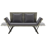 NNEVL Garden Bench with Cushions 176 cm Grey Poly Rattan