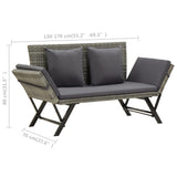 NNEVL Garden Bench with Cushions 176 cm Grey Poly Rattan