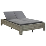 NNEVL 2-Person Sunbed with Cushion Grey Poly Rattan
