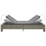 NNEVL 2-Person Sunbed with Cushion Grey Poly Rattan