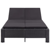 NNEVL 2-Person Sunbed with Cushion Black Poly Rattan