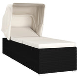 NNEVL Sun Lounger with Canopy and Cushion Poly Rattan Cream White