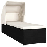 NNEVL Sun Lounger with Canopy and Cushion Poly Rattan Cream White