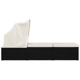 NNEVL Sun Lounger with Canopy and Cushion Poly Rattan Cream White