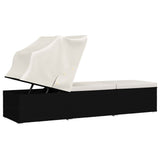 NNEVL Sun Lounger with Canopy and Cushion Poly Rattan Cream White