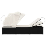 NNEVL Sun Lounger with Canopy and Cushion Poly Rattan Cream White