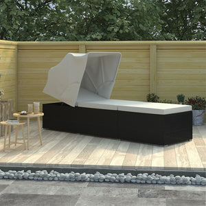 NNEVL Sun Lounger with Canopy and Cushion Poly Rattan Cream White
