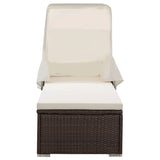NNEVL Sun Lounger with Canopy and Cushion Poly Rattan Brown