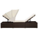 NNEVL Sun Lounger with Canopy and Cushion Poly Rattan Brown