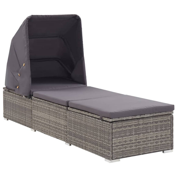 NNEVL Sun Lounger with Canopy and Cushion Poly Rattan Grey