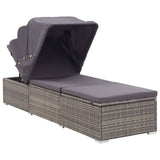NNEVL Sun Lounger with Canopy and Cushion Poly Rattan Grey