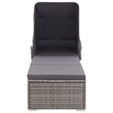 NNEVL Sun Lounger with Canopy and Cushion Poly Rattan Grey