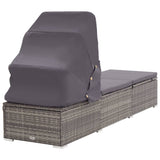 NNEVL Sun Lounger with Canopy and Cushion Poly Rattan Grey