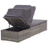 NNEVL Sun Lounger with Canopy and Cushion Poly Rattan Grey