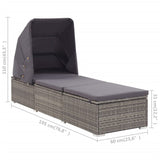 NNEVL Sun Lounger with Canopy and Cushion Poly Rattan Grey