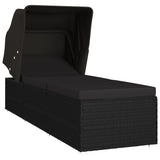 NNEVL Sun Lounger with Canopy and Cushion Poly Rattan Black
