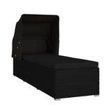 NNEVL Sun Lounger with Canopy and Cushion Poly Rattan Black