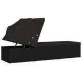 NNEVL Sun Lounger with Canopy and Cushion Poly Rattan Black