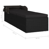 NNEVL Sun Lounger with Canopy and Cushion Poly Rattan Black