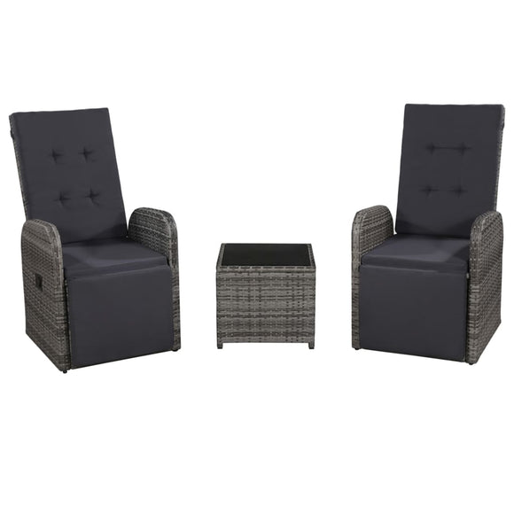 NNEVL 3 Piece Bistro Set with Cushions Poly Rattan Grey