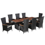 NNEVL 9 Piece Outdoor Dining Set with Cushions Poly Rattan Black