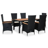 NNEVL 7 Piece Outdoor Dining Set Poly Rattan Acacia Wood Black
