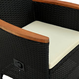 NNEVL 7 Piece Outdoor Dining Set Poly Rattan Acacia Wood Black