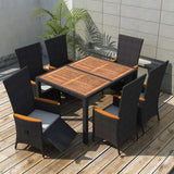 NNEVL 7 Piece Outdoor Dining Set Poly Rattan Acacia Wood Black
