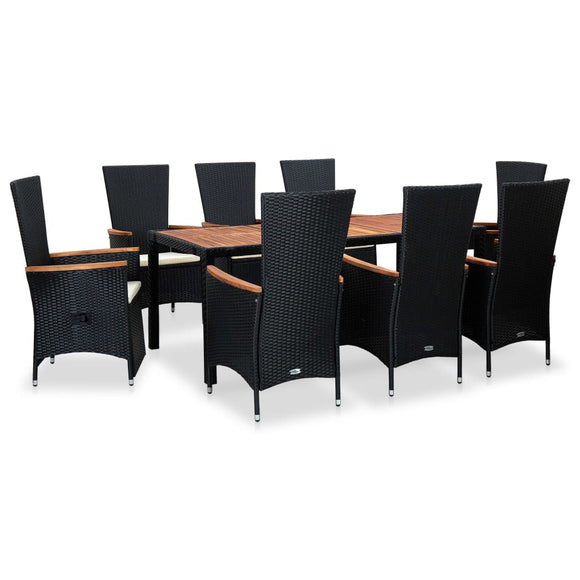 NNEVL 9 Piece Outdoor Dining Set with Cushions Poly Rattan Black