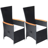 NNEVL Reclining Garden Chairs 2 pcs with Cushions Poly Rattan Black