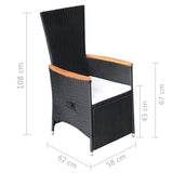 NNEVL Reclining Garden Chairs 2 pcs with Cushions Poly Rattan Black