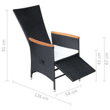 NNEVL Reclining Garden Chairs 2 pcs with Cushions Poly Rattan Black