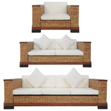 NNEVL 3 Piece Sofa Set with Cushions Brown Natural Rattan