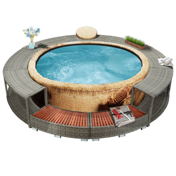 NNEVL Spa Surround Grey Poly Rattan