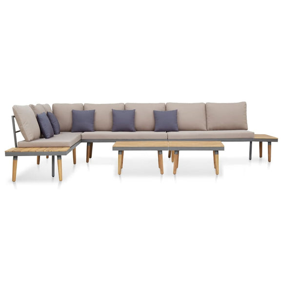 NNEVL 7-Seater Garden Lounge Set with Cushions Solid Acacia Wood Brown