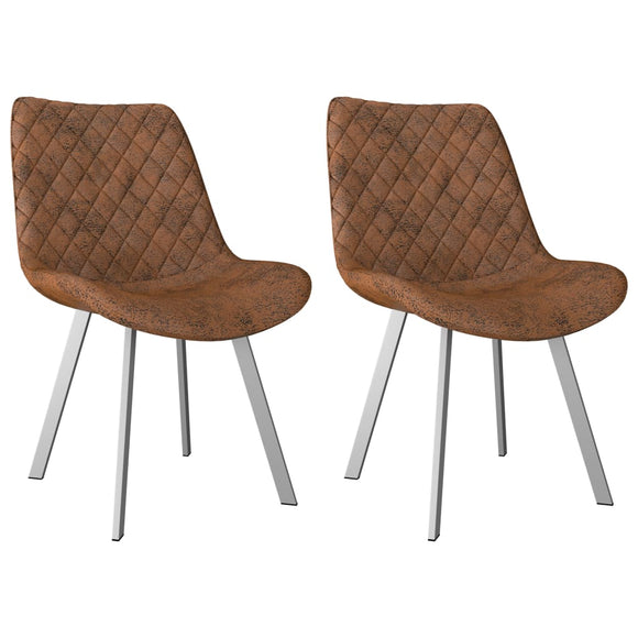 NNEVL Dining Chairs 2 pcs Brown Faux Suede Leather