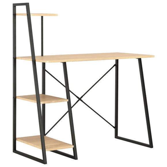 NNEVL Desk with Shelving Unit Black and Oak 102x50x117 cm