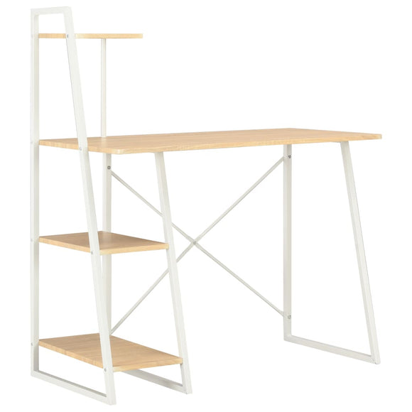 NNEVL Desk with Shelving Unit White and Oak 102x50x117 cm