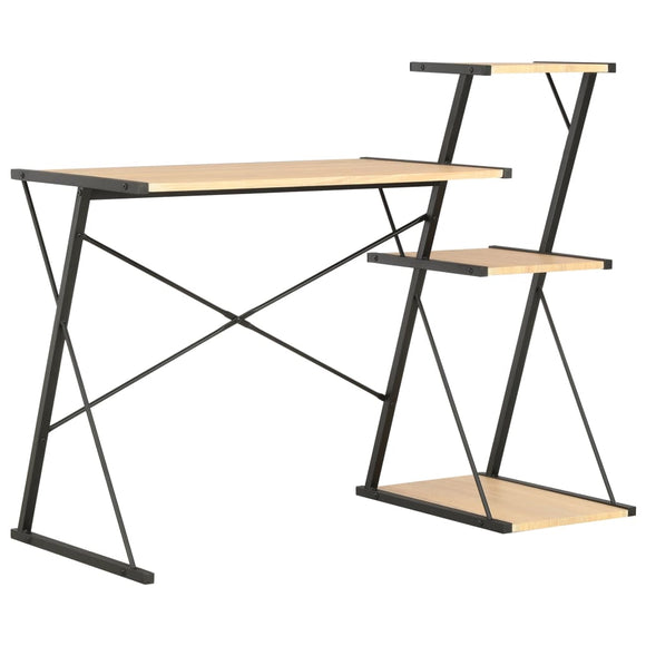 NNEVL Desk with Shelf Black and Oak 116x50x93 cm