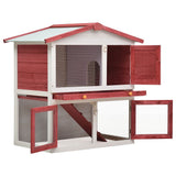NNEVL Outdoor Rabbit Hutch 3 Doors Red Wood