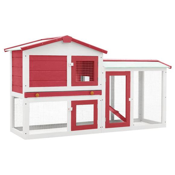 NNEVL Outdoor Large Rabbit Hutch Red and White 145x45x85 cm Wood
