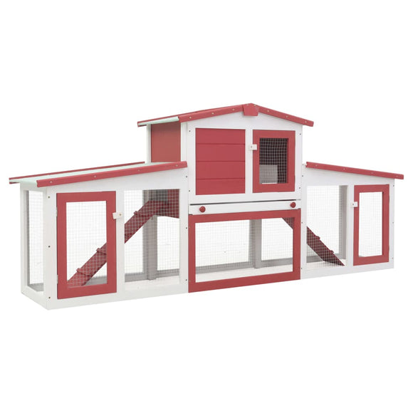 NNEVL Outdoor Large Rabbit Hutch Red and White 204x45x85 cm Wood