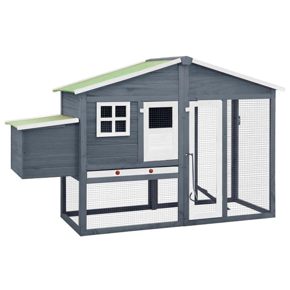 NNEVL Chicken Coop with Nest Box Grey and White Solid Fir Wood