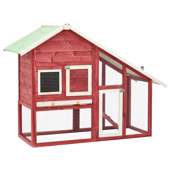 NNEVL Rabbit Hutch Red and White 140x63x120 cm Solid Firwood