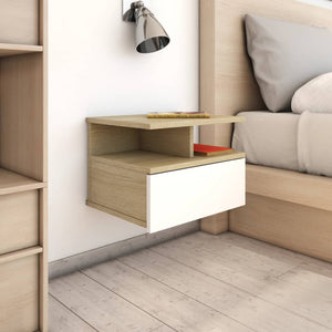 NNEVL Floating Nightstands 2 pcs White and Sonoma Oak 40x31x27 cm Chipboard