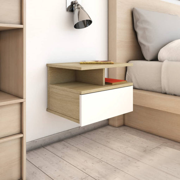 NNEVL Floating Nightstands 2 pcs White and Sonoma Oak 40x31x27 cm Chipboard