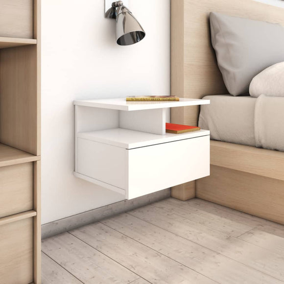 NNEVL Floating Nightstand High Gloss White 40x31x27 cm Chipboard