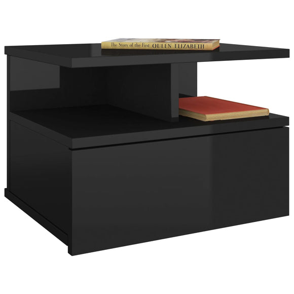 NNEVL Floating Nightstand High Gloss Black 40x31x27 cm Chipboard