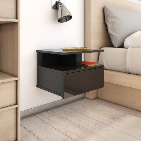 NNEVL Floating Nightstands 2 pcs High Gloss Black 40x31x27 cm Chipboard