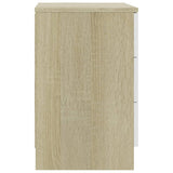 NNEVL Bedside Cabinets 2 pcs White and Sonoma Oak 38x35x56 cm Chipboard